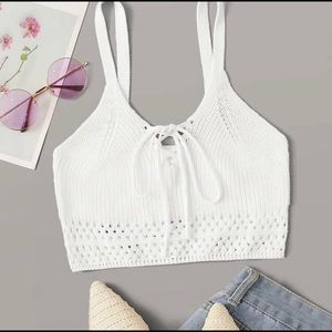lace up knot knit cami top